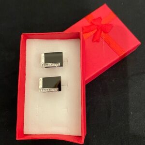 925 Sterling Silver Stamped Elegant Black Gemstones and CZ Cufflinks NWOT